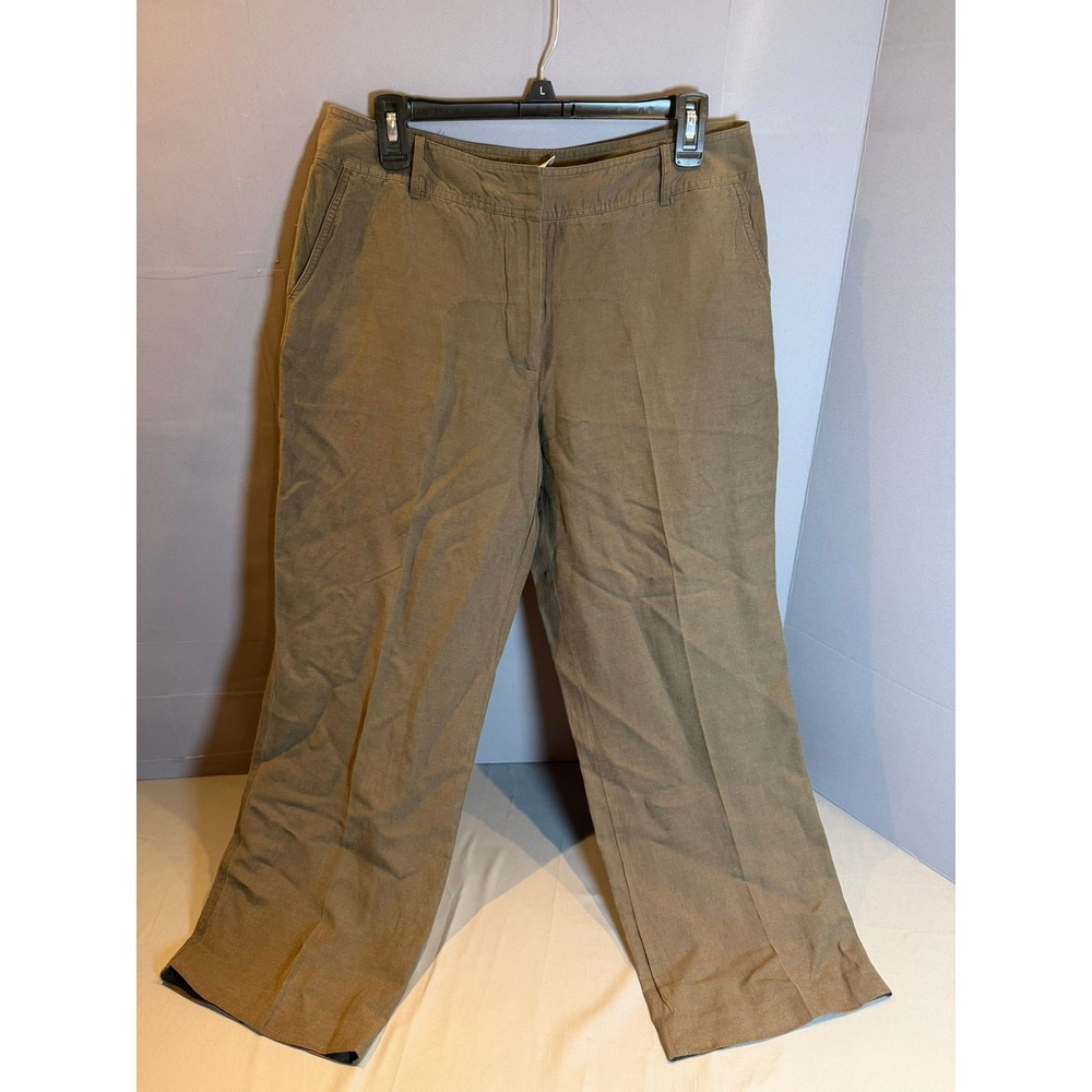 Petite Sophisticate Brown Linen Blend Straight Leg Trousers Pants Womens Size 12